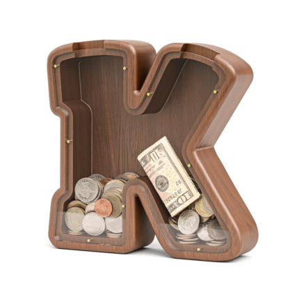 Wooden Cartoon letter piggy bank walnut color