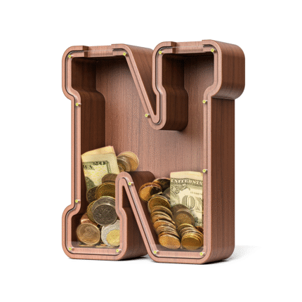 wooden letter piggy bank 9inch extra-thick walnut color