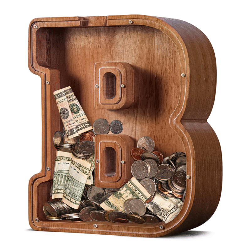 Summidate Large Wooden Letter B Piggy Bank - 12-inch Walnut Finish Personalized Money Box for Kids Nursery Decor