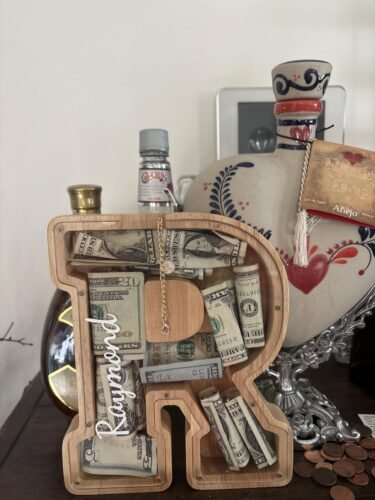 Click to view full screen Wooden Letter Piggy Bank-9Inch naturalwood photo review
