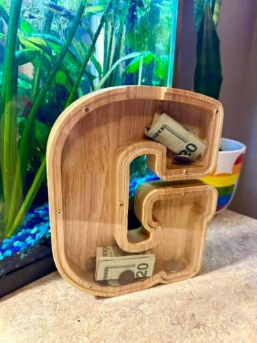 Click to view full screen Wooden Letter Piggy Bank-9Inch naturalwood photo review